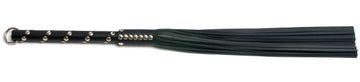 W142 Black Cowhide Leather Tails (5mm wide) Long Chrome Stud Handle