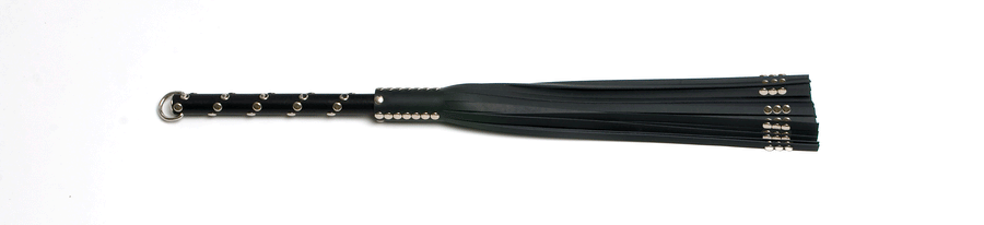 W5 Black Cowhide Studded Leather Tails, Long Chrome Stud Handle