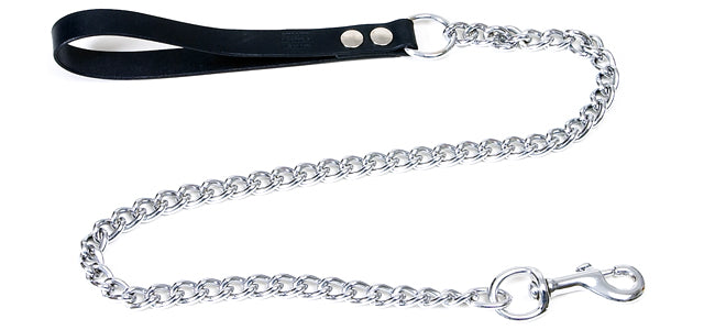 L1  Thick Chain Black Leather Handle Lead