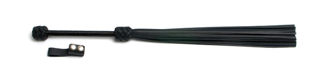 W12 Black Bridle Leather Tails (5mm wide) Short Plaited Handle Flogger