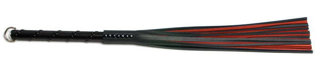 Mistress Malice - W146 Black/Red Cowhide Leather Tails (5mm wide) Long Studded Handle