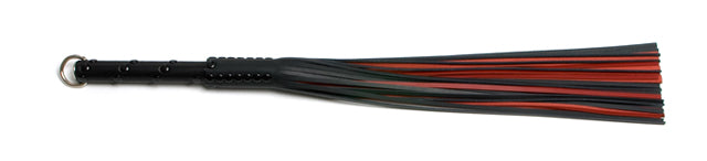W147 Black/Red Cowhide Leather Tails (5mm wide) Short Studded Handle