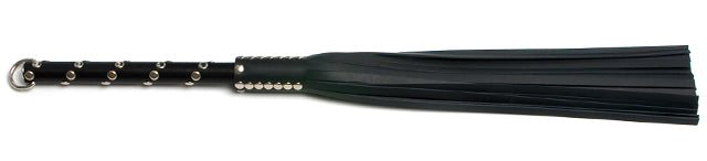 W152 Black Cowhide Leather Tails (10mm wide)Long Chrome Stud Handle