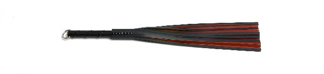 W157 Black & Red Leather Tails (10mm wide) Short Black Stud Handle