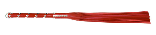 W160 Red Cowhide Leather Tails (5mm wide) Long Chrome Stud Handle