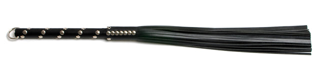 W31 Black Bridle Leather Tails (5mm wide) Chrome Studded Handle Flogger