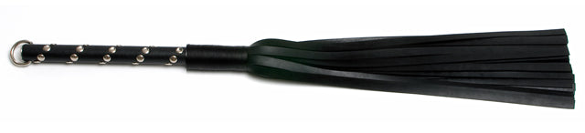 W42 Rubber Tails (10mm wide) Long Handle, Chrome Studs Flogger