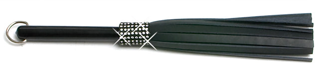 W711 Mini Long Swarovski Crystal-Black Cowhide Leather Tails